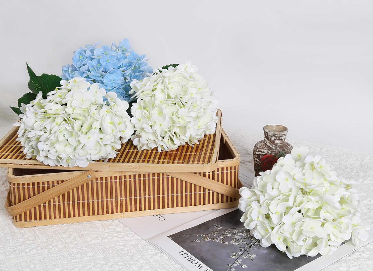4Pcs Real Touch Hydrangea Artificial Flowers, Fake Hydrangea Flowers, 17" Lifelike Faux Hydrangea Flowers for Wedding Bouquet Home Decor Centerpieces white