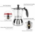 thumbnail image 6 of 6 Cups Stainless Steel Coffee Pot Coffee Maker, Moka Pot Espresso Maker Premium Heat-Resistant Acrylic Top Stainless Steel Moka Pot, Stovetop Espresso Maker for Home, 6 of 7