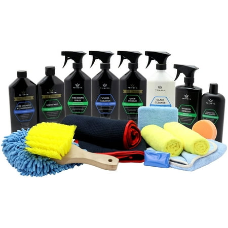 TriNova Car Wash Kit Complete Detailing Bundle Best for Washing Car, Truck, SUV. Accessories Included Shammy, Glove, claybar, applicator, Towel, Microfiber, Brush. All Amazing Supplies. 19