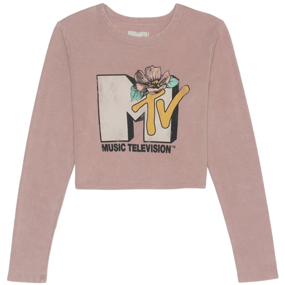 MTV - Floral Logo - Women's Cropped Long Sleeve Graphic T-Shirt