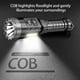 thumbnail image 5 of Linterna LED de alta potencia de 10 W con luces laterales COB | Linterna exterior de largo alcance | Brillo ajustable en 4 modos | Linterna portátil recargable por USB | Incluye cable de datos, 5 of 8
