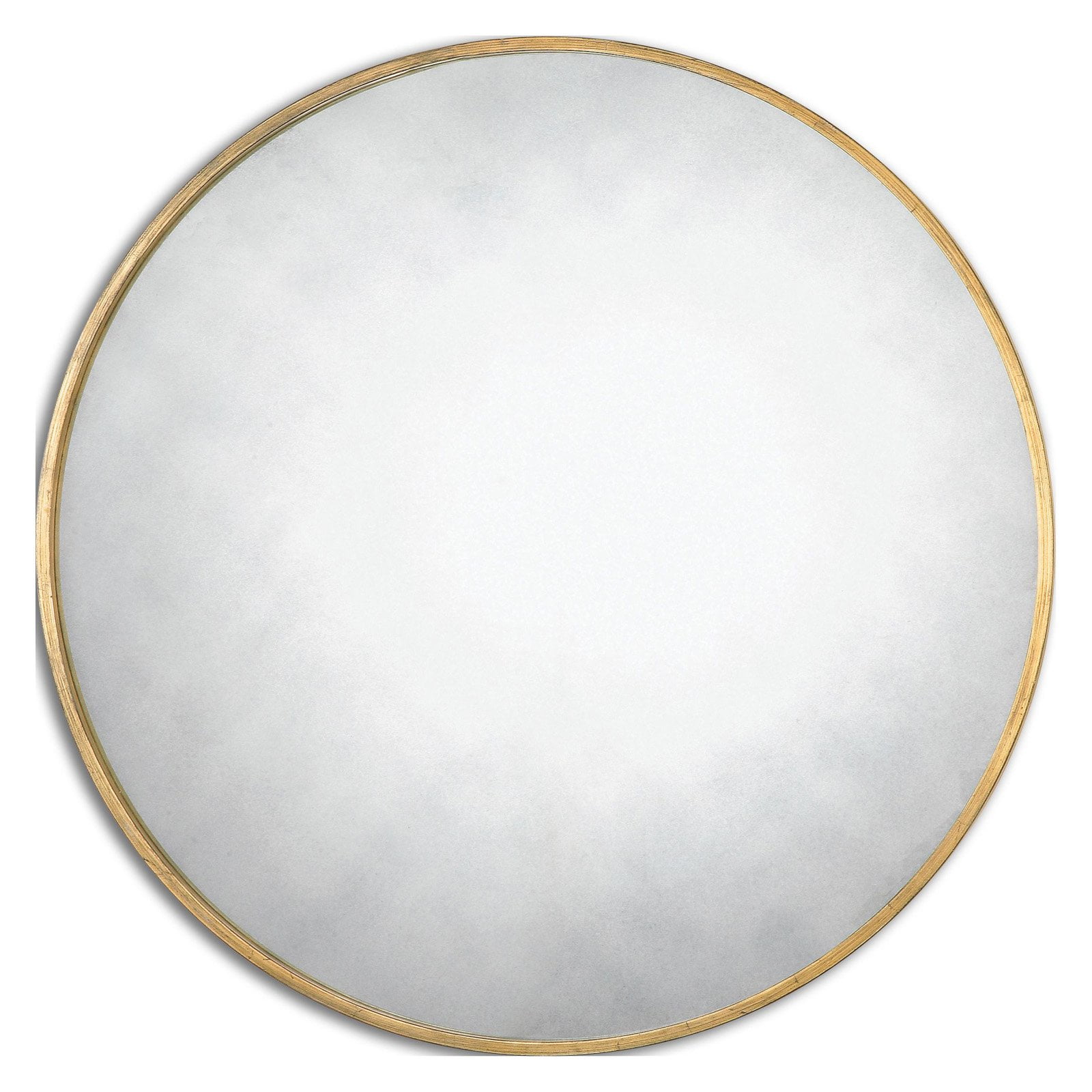 Elegant Round 43" Wood and Gold Contemporary Wall Mirror