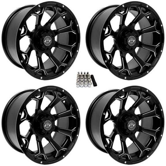 GTW Raven 14" Golf Cart Wheels/Rims Black/Milled E-Z-GO & Club Car