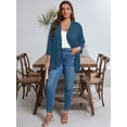thumbnail image 4 of SHOWMALL Women's Plus Open Front Lightweight Cardigan 3/4 Sleeves Bolero Blue 4X Pleated Ruffles Hemline Shrugs, 4 of 7