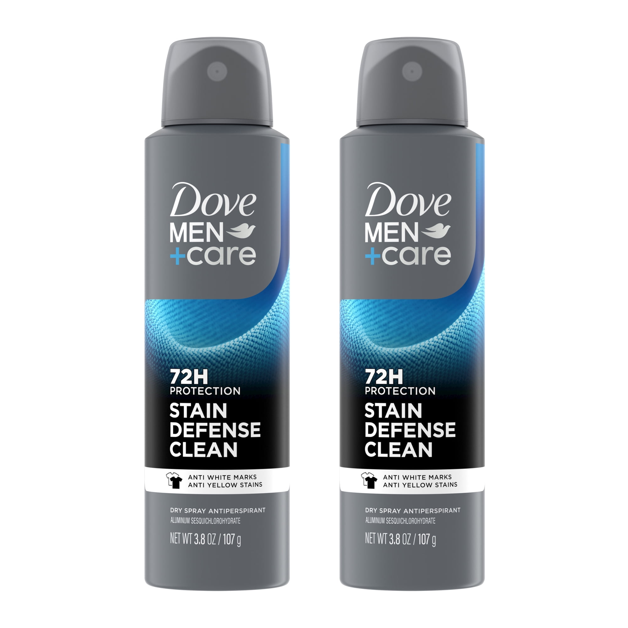 Dove Men+Care Antiperspirant Deodorant Spray 72H Sweat And Odor Protection Stain Defense Clean Anti White Marks & Yellow Stains ,3.8 oz Twin Pack