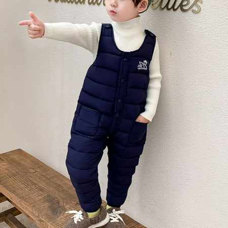 

SDJMa Toddler Snow Pants Baby Boy Winter Clothes Snowsuit Girl Overalls Children s Winter Down Cotton Pants For Infants And Young Children s Openable Jumpsuit Thickening(Navy)