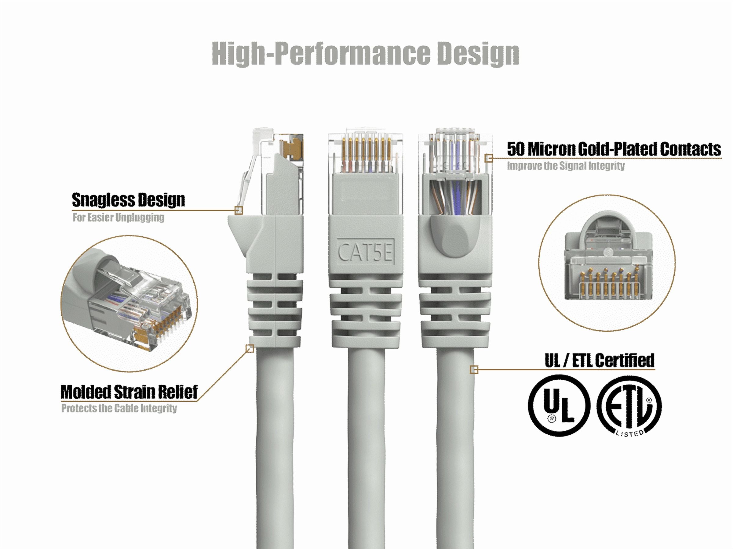 Cable Leader 50ft Cat5e Crossover UTP Ethernet Network Patch Cable Snagless 24AWG Bare Copper, Gray