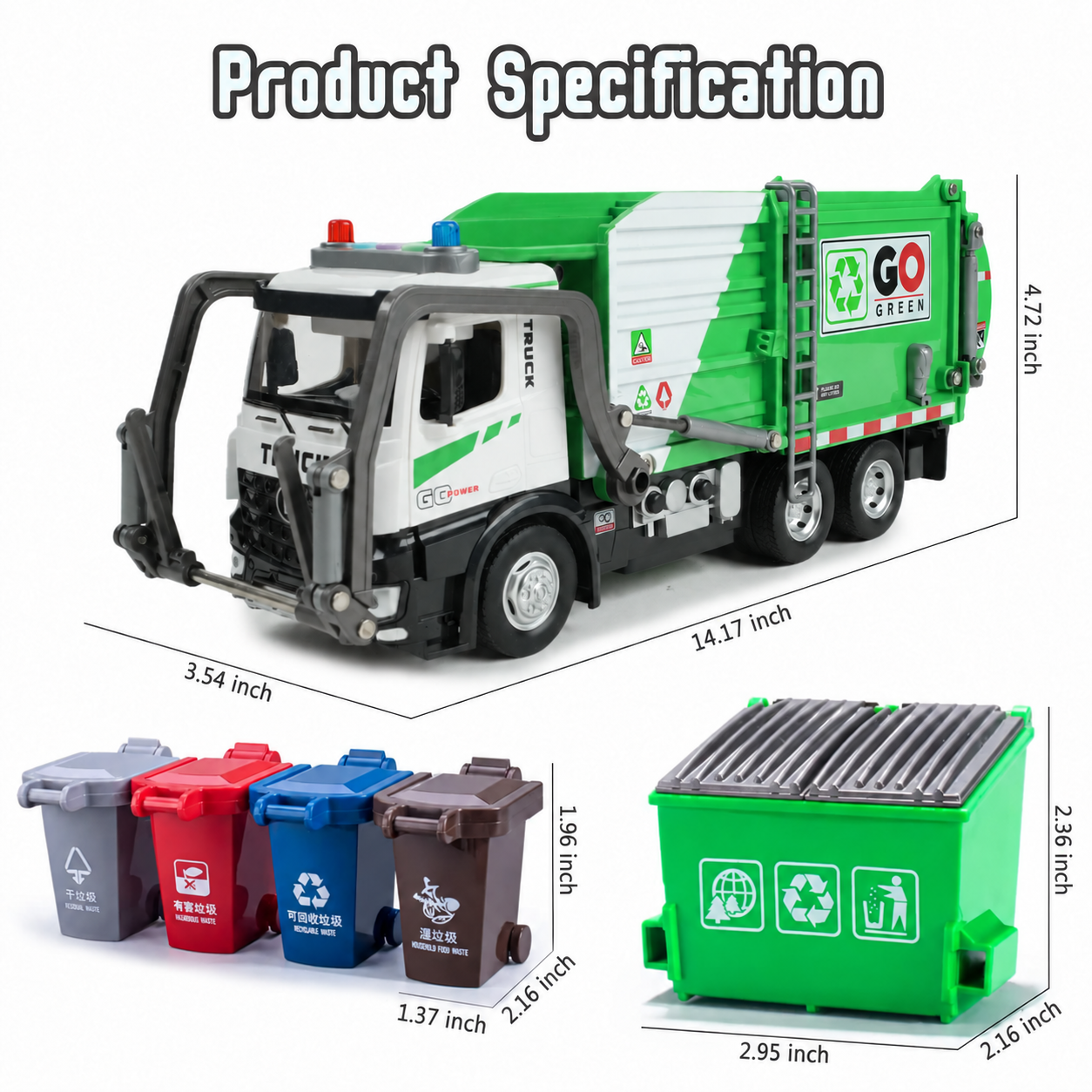 JBeeCtrl Garbage Truck Toy with Lights & Sounds photo 5