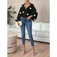 thumbnail image 4 of Women'S French Polka Dot Half-Open Collar Loose Bubble Long Sleeve Top Black Polka Dots XL, 4 of 8