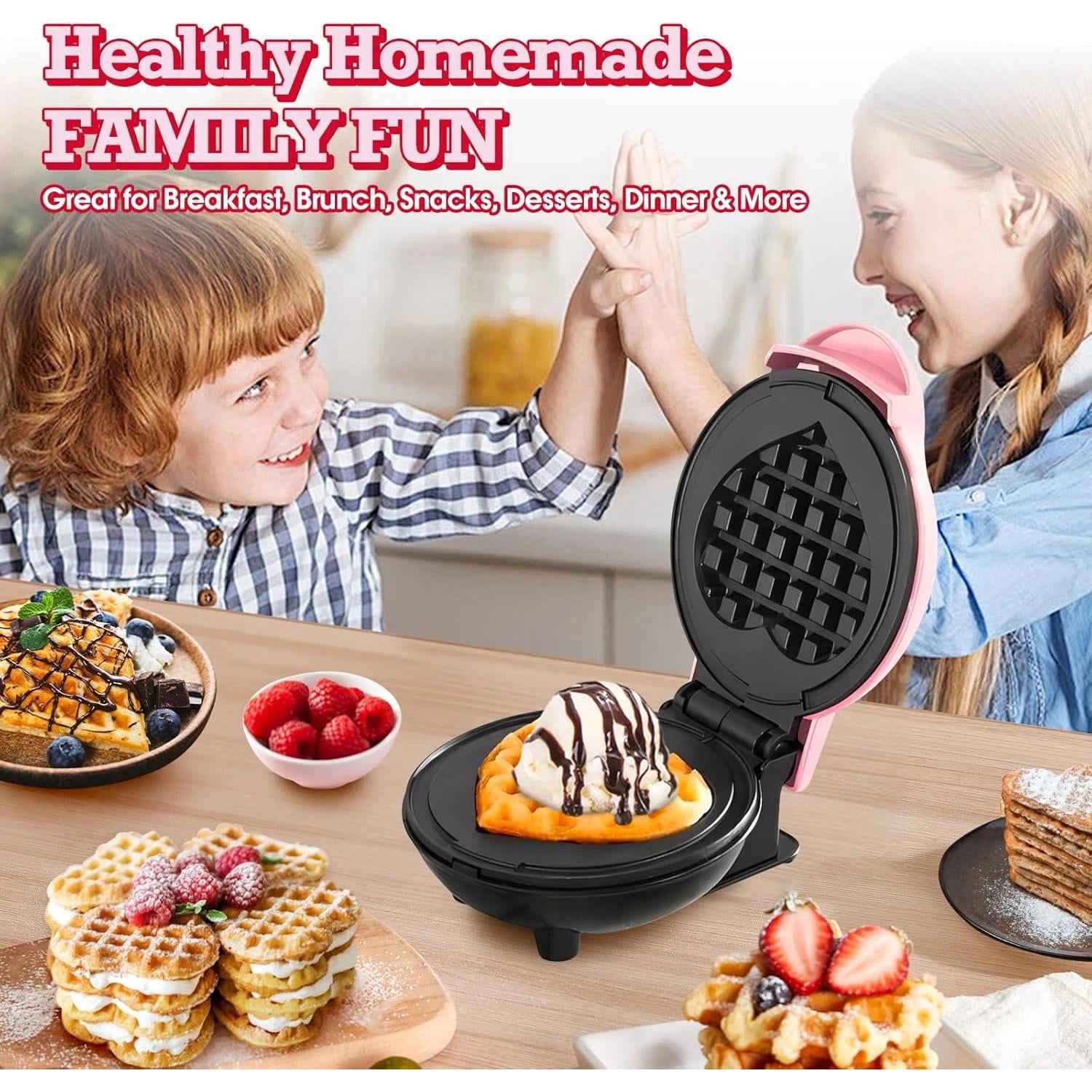 Mini Waffle Maker(Heart),Small Waffle Maker Keto,Mini Wafflera Iron for Kids Fam