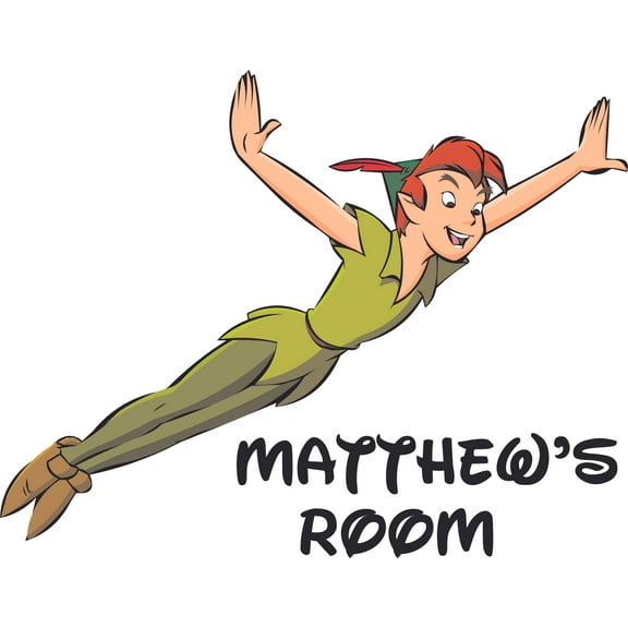 Peter Pan Flying Cartoon Character Personalized Wall Decal Custom Vinyl Wall Art Personalized Name - Baby Girls Boys Kids Nursery Daycare Room Decor Wall Stickers Decorations Size (20x40 inch)