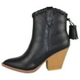thumbnail image 2 of Forever Women Ankle Western Boots Stacked Block Heels Cowboy Booties Pointed Toe Side Zipper Tassel Accent RIVER-23 Black 9, 2 of 3