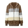 thumbnail image 3 of TQWQT Womens Winter Jacket, Autumn Winter Outwear Women Fleece Hooded Coats Warm Female Patchwork Zip-Up Plush Jackets Brown M, 3 of 5