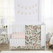 Sweet Jojo Designs Vintage Floral Pink Green Yellow White 4 Piece Crib Bedding Set