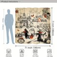 thumbnail image 3 of 1pc Scary Halloween Shower Curtain Set with Gothic Pumpkin Cat Skull and Scarecrow Design - Vintage Holiday Home Bathroom Decor - Washable Polyester Fabric with 12 Plastic Hooks - 71x71 Inches, 3 of 4