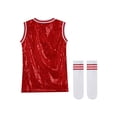 thumbnail image 4 of Aislor Kids Girls Hip Hop Dance Sequin Jazz T-Shirt Dress Cheerleading Long Tank Top with Socks Red 120, 4 of 7