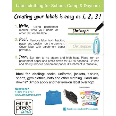 Emily Press Labels - Write Your Own Clothing labels for School, Camp & Daycare. Eklin design BPA-free, Eco