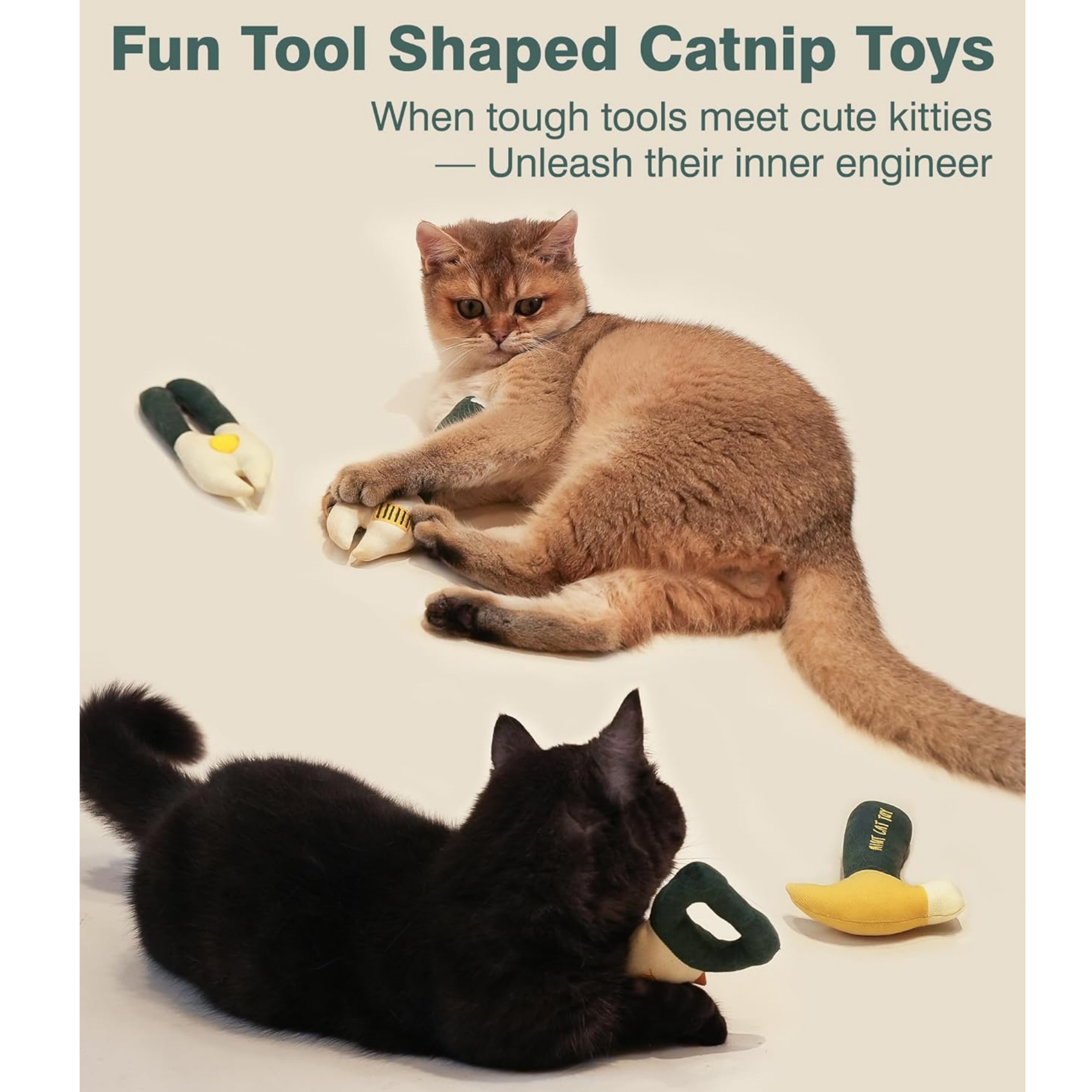 Newborn 5 Pcs Tool-Shaped Catnip Toys,Organic Catnip & Crinkle Sound Interactive Chew & Kicker Cat Toys