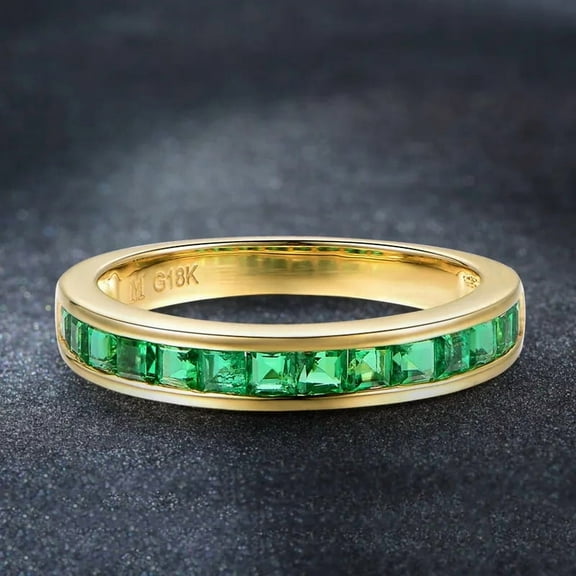 Princess Cut Lab-Created Emerald Half Eternity Wedding Band Ring in 925 Sterling Silver - Perfect Gift for Her