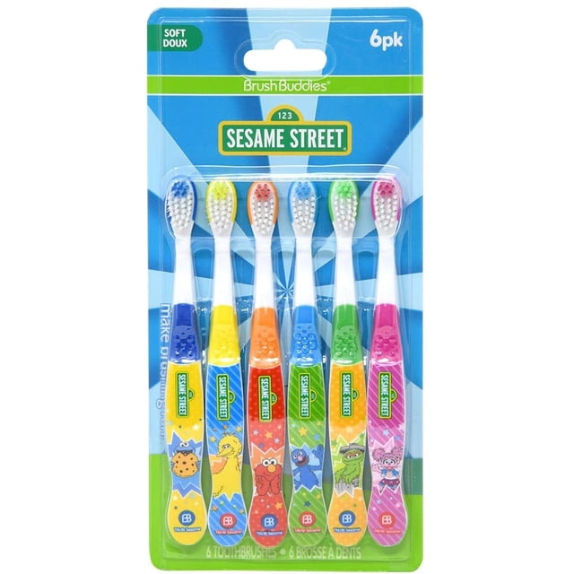 Juego de cepillos de dientes Brush Buddies Sesame Street Soft, paquete de 6