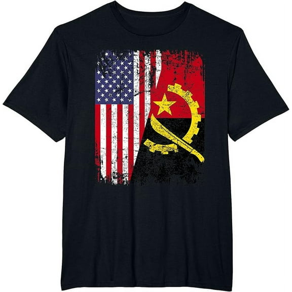 ANGOLAN ROOTS | Half American Flag | ANGOLA T-Shirt
