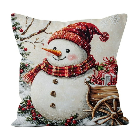 Christmas Pillow Cover 18x18in – Holiday Linen Throw Pillow Case for Sofa, Bed, Home Décor, Washable Polyester Cushion Cover, Festive Gift