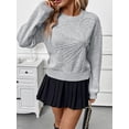thumbnail image 2 of Women's Crew Neck 3D Flower Embroidered Sweater, Long Sleeve Loose Knit Pullover Top for Daily Wear, 2 of 12