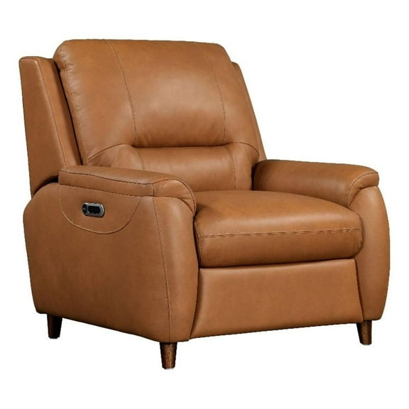 Pemberly Row Contemporary Leather Caramel Cream Power Recliner P2