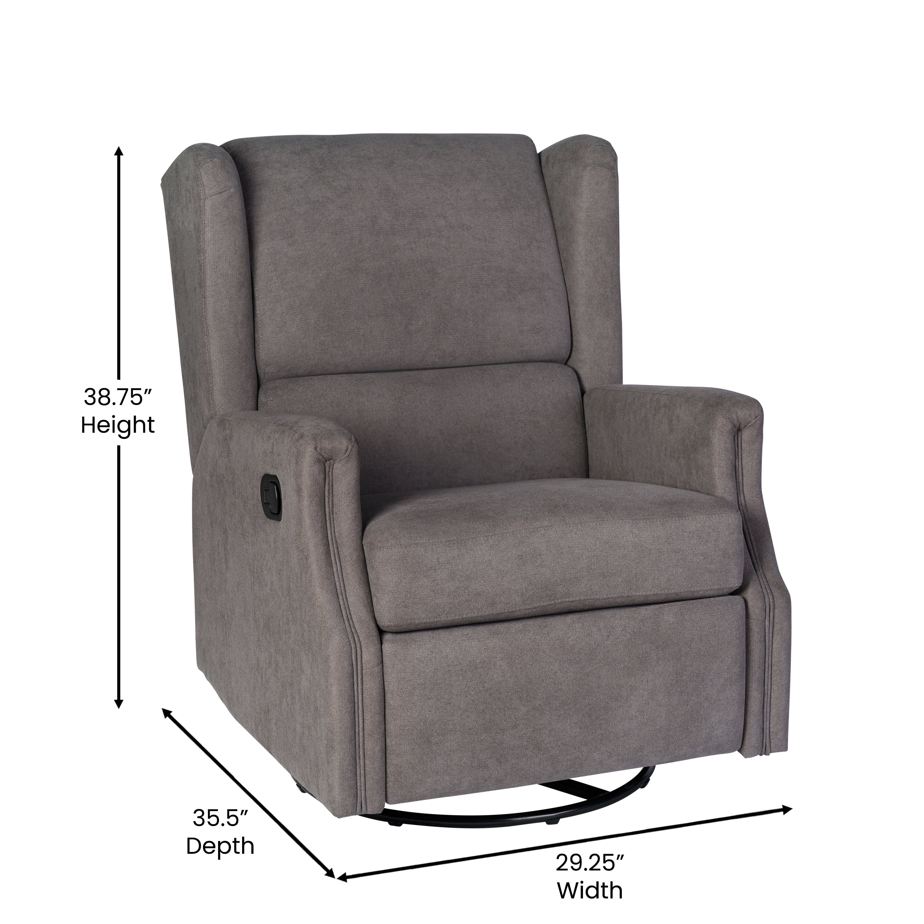 Tabaray Oversized Fabric40" Push Back Recliner Chair with Overstuffed Arm and Backrest, Dark Gray