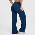 thumbnail image 5 of Leggings for Women Tummy Control High Waisted Wide Leg Yoga Pants Stretchy Workout Leggings No Front Seam Sweat Pants Navy M, 5 of 5