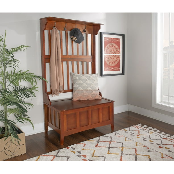 Linon Hall Tree With Storage Bench With 18 In. Bench Seat, Walnut