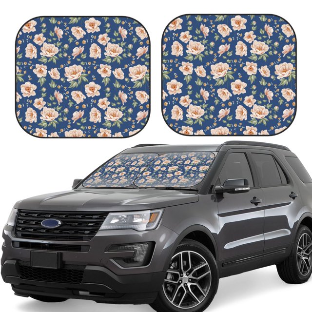 Fotbe Flower Juego de 2 Piezas de Parasoles para Parabrisas | Bloqueador Solar para Auto | Accesorios Plegables para Protección Solar Interior-Medium
