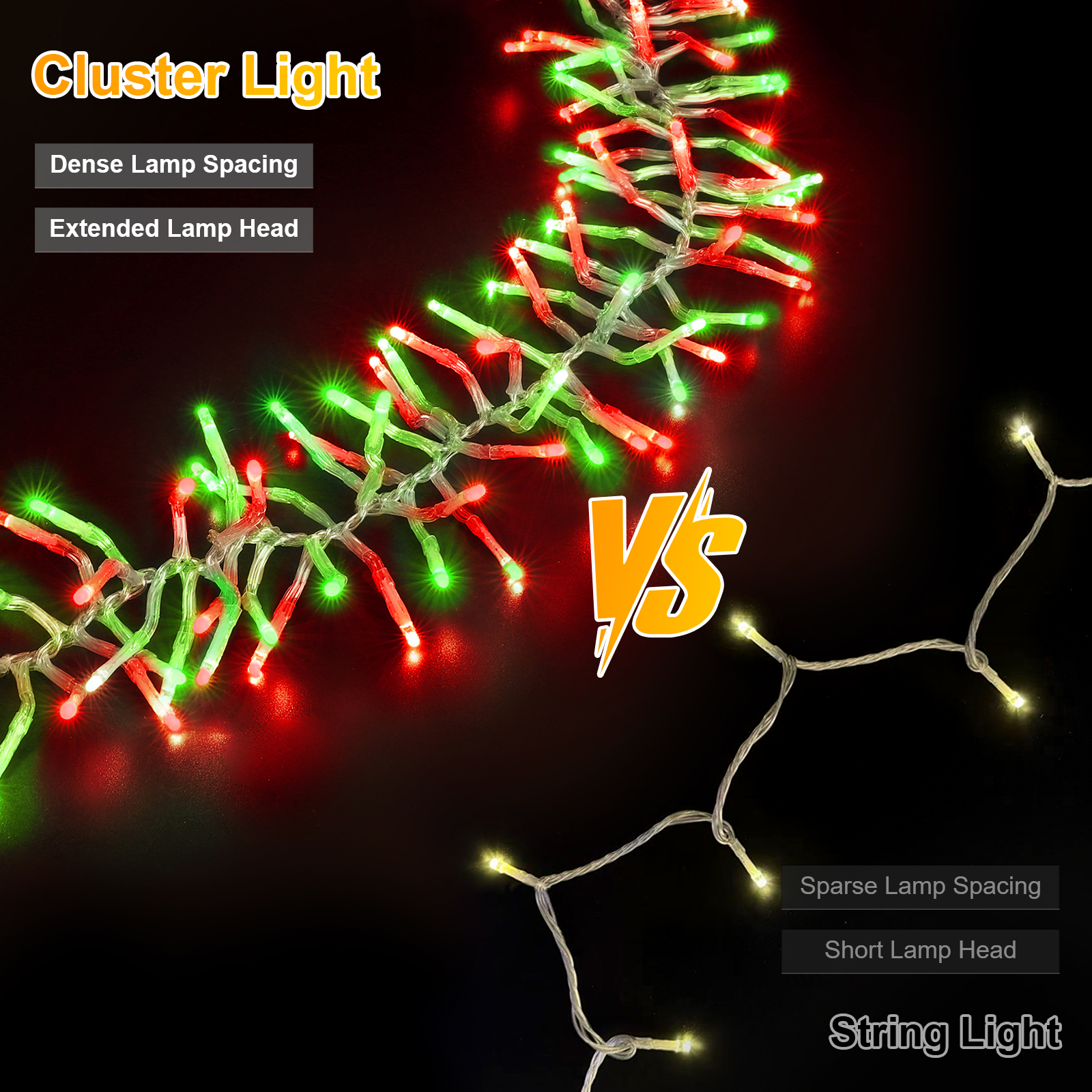 Christmas Mini Tree Lights Outdoor Cluster Light, 1000 LED Firecrackers String, 16 Modes Timer Remote Waterproof Plug in Twinkle Fairy Lights for Garland Window Party（Red and Green）