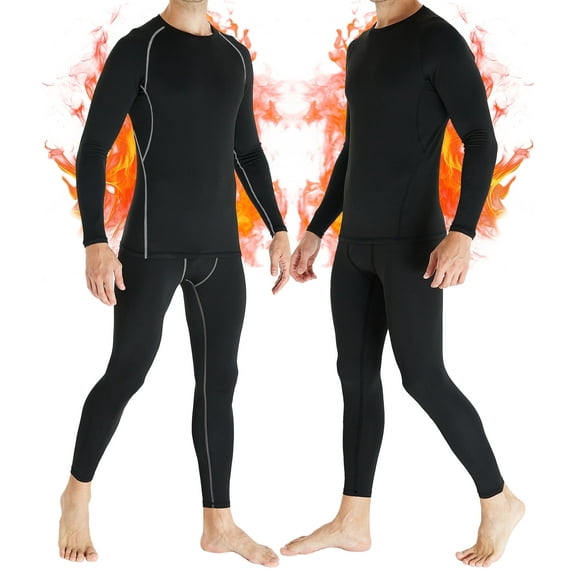 TELALEO 2 Sets Mens Thermal Underwear Set Fleece Lined Base Layer Long Sleeve Shirts Pants for Cold Winter