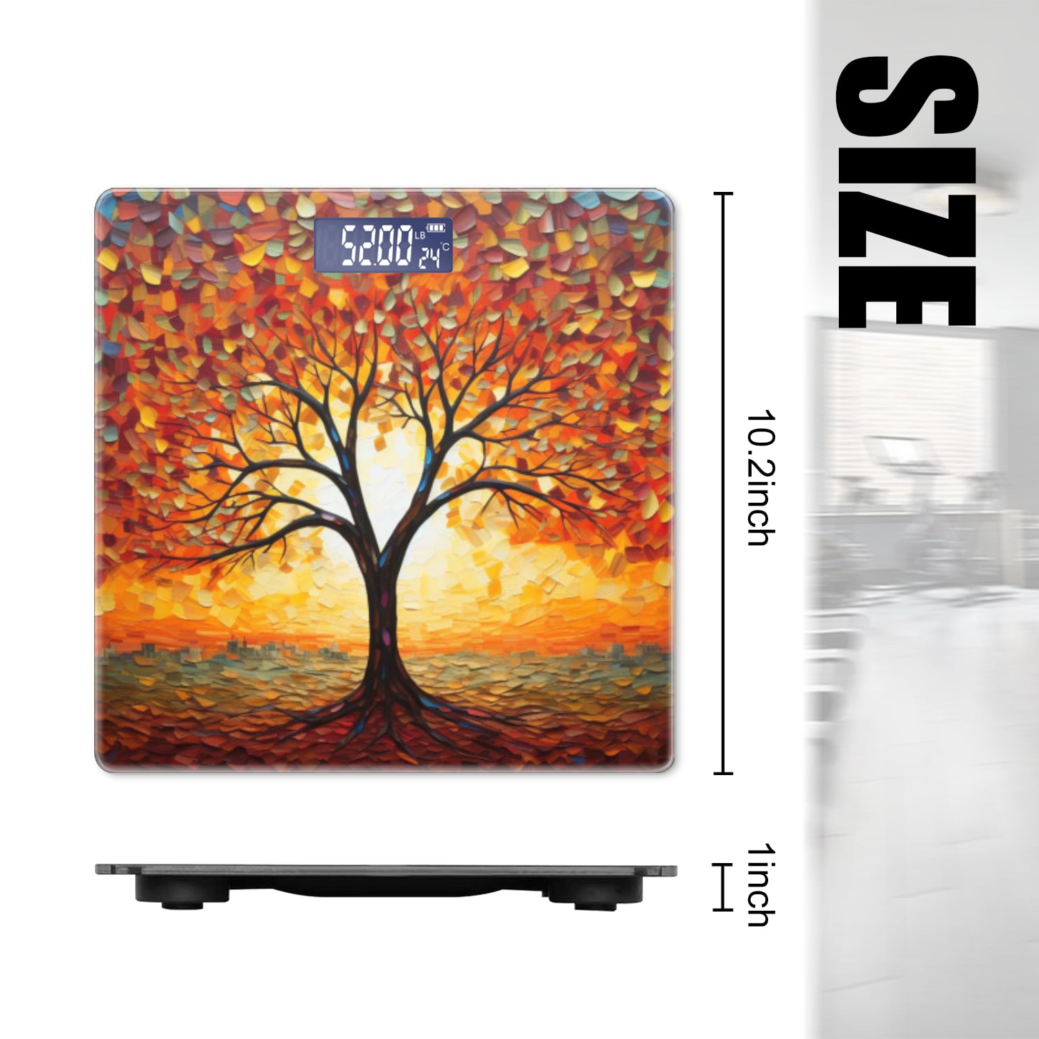 Bathroom Scale, Highly Accurate Digital Body Scale,Precisely Measures Weight up to 400 lbs-Oil Painting Of Tree With Leaves In The Shape Of Sunset