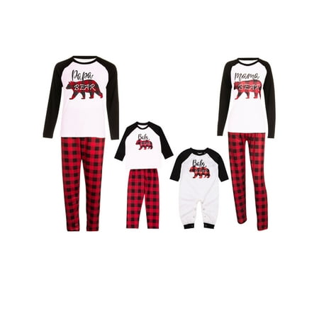

AvoDovA Christmas Matching Family Pajamas Sets Bear Print Long Sleeve Tops Plaid Pants Loungewear