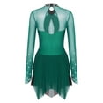 thumbnail image 4 of iiniim Women's Figure Ice Skating Dress Shiny Rhinestones Ballet Roller Skating Lyrical Dancewear Dark Green S, 4 of 7