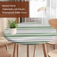 thumbnail image 4 of Sage Green Stripes Round Tablecloth, Fitted Table Cover with Elastic for 55"-60" Round Tables, Modern Minimalist Horizontal Ombre Lines Table Cloth Outdoor Indoor Dinning Party Waterproof Tablecloths, 4 of 7