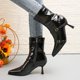 thumbnail image 3 of NECHOLOGY Botas Mujer Adulto Femenino Zapatos Botines mujer Botas de tacón con cremallera puntiaguda y decoración con hebilla de cinturón de cuero estilo británico a la moda para mujer (Black, 8), 3 of 6