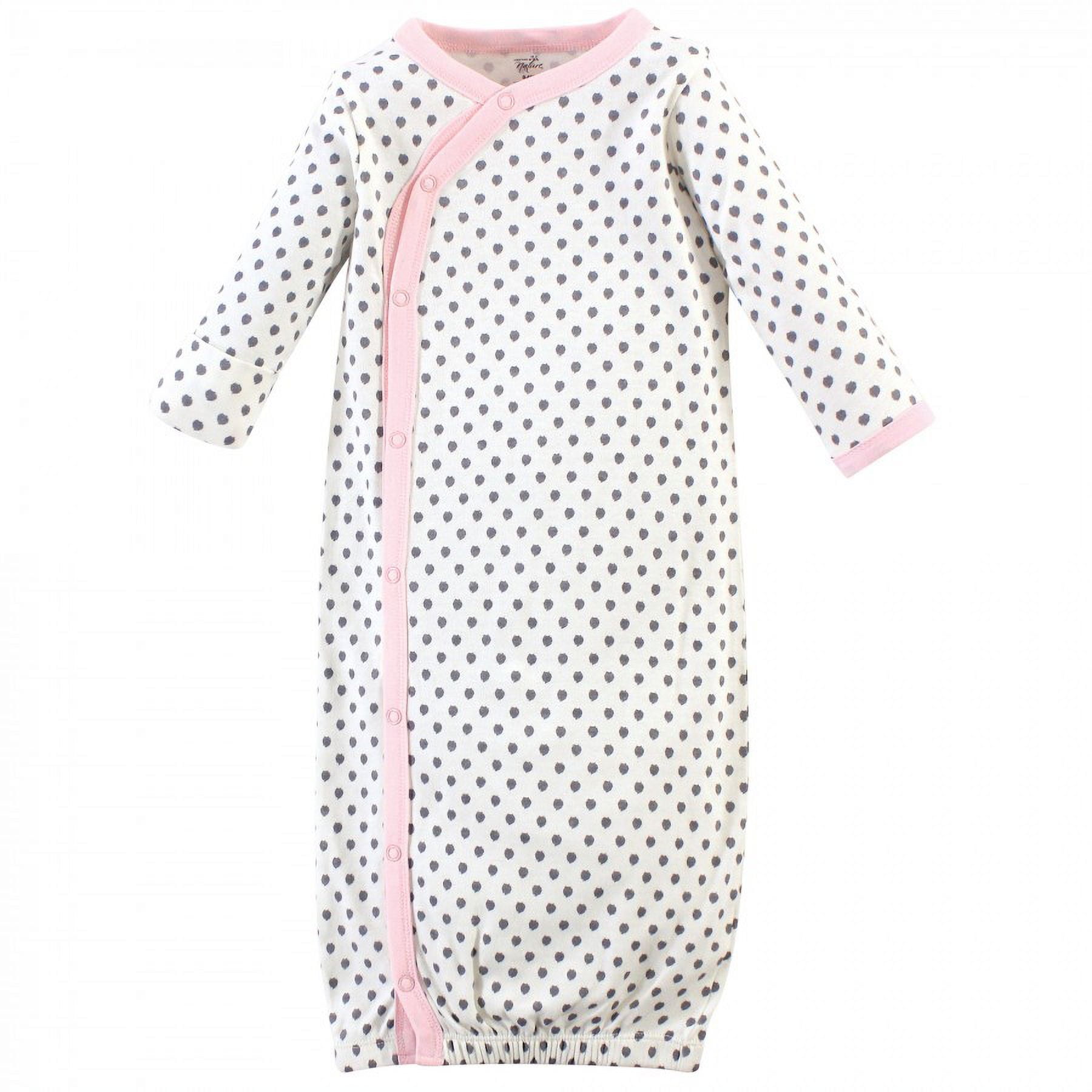 Touched by Nature Baby Girl Organic Cotton Side-Closure Snap Long-Sleeve Gowns 3pk, Pink Gray Scribble, Preemie