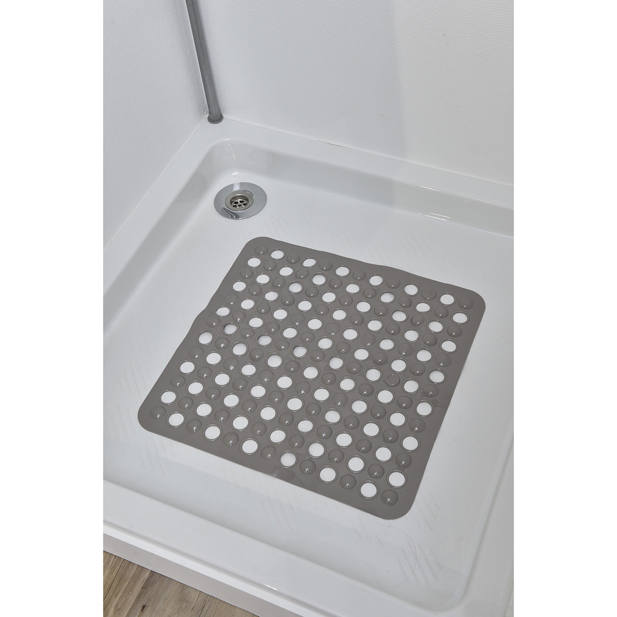 NonSkid Square Shower Mat with Holes 20"x20" Solid and Clear Taupe