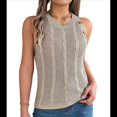 thumbnail image 3 of Camiseta Sin Mangas de Verano para Mujer, Estilo Suéter Informal de Punto Holgado, Acanalado, Sin Mangas Caqui S, 3 of 10