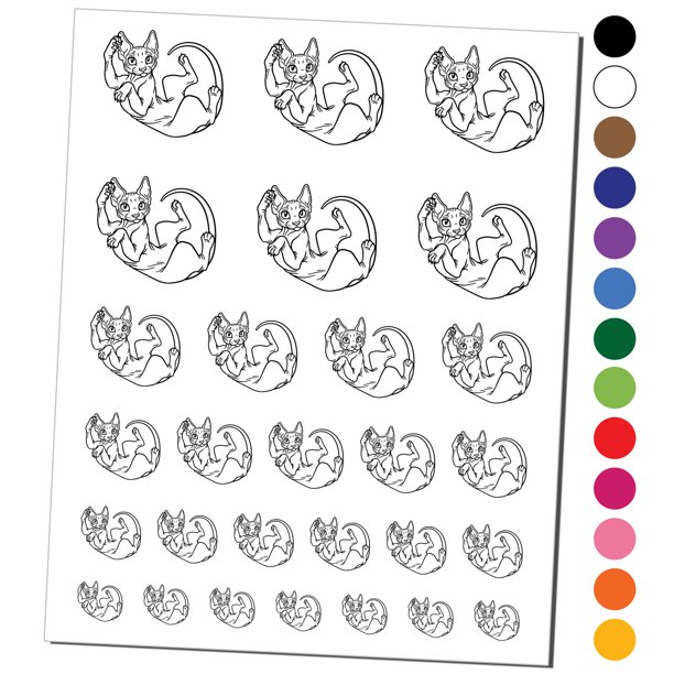 Playful Sphynx Hairless Cat Water Resistant Temporary Tattoo Set Fake