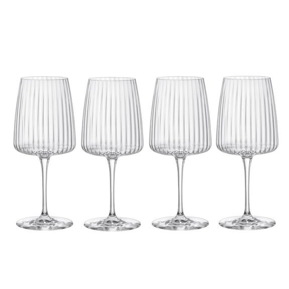 Bormioli Rocco Exclusiva | Set of 4 Red Wine Glasses 18 Oz. | Ribbed Merlot and Cabernet Sauvignon Wine Glass | Made of Crystal Star Glass | With XLT Treatment | Dishwasher Safe | Made in Italy