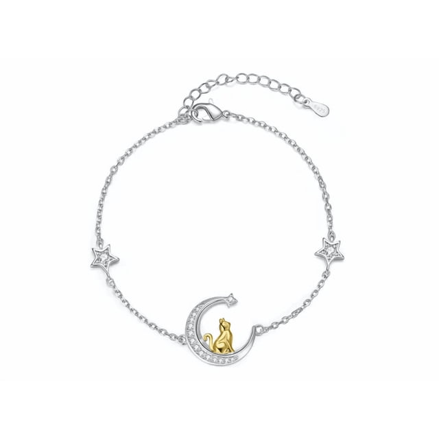 Pulseras De Gato Luna Plata 925 Para Mujeres Xtellar Dorado 21 Cm 21 Cm