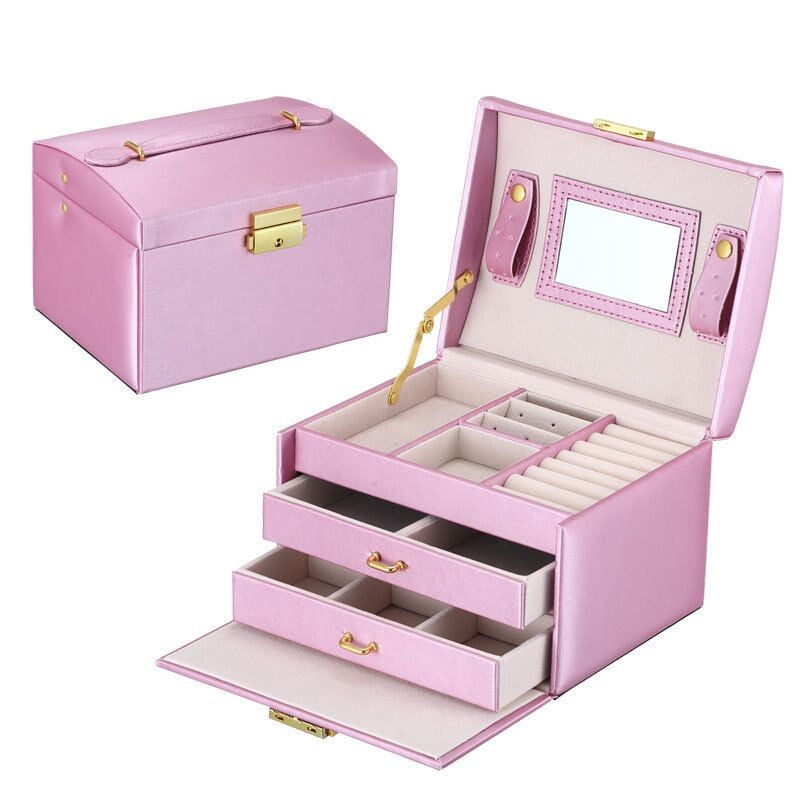 3Layer Girls Leather Jewelry Box and Jewelry Organizer Watch Storage