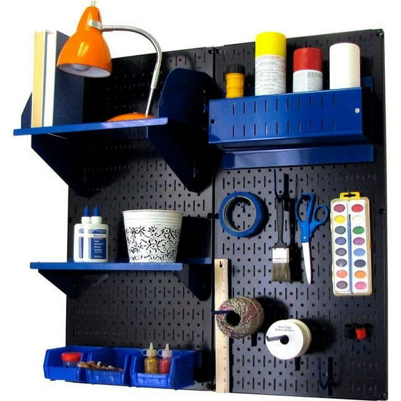 Pegboard Hobby Craft Organizer Storage Kit, Black & Blue - 32 x 32 x 9 in.