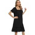 thumbnail image 3 of Women Short Sleeve Nightgowns Square Neck Sleepshirts Sleepwear Sexy Lace Trim Night Gowns Soft Short Lace Panel Nightdress Pajama Shirts,Black S-2XL, 3 of 7