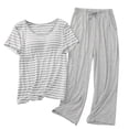 thumbnail image 1 of Besolor Ensembles de Pyjama pour Femmes Décontractés à Rayures, T-Shirts à Manches Courtes à Col Ras du Cou et Pantalons Capri, Tenue 2 Pcs, Vêtements de Nuit, Pyjamas, 1 of 6