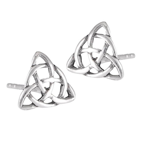 Triquetra Knot Celtic Interwoven Triangle .925 Sterling Silver Weave Post Stud Earrings Jewelry Female